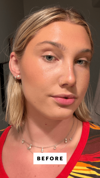 Gunderman before applying the Guerlain Mtorites Compact Mattifying  Setting Pressed Powder