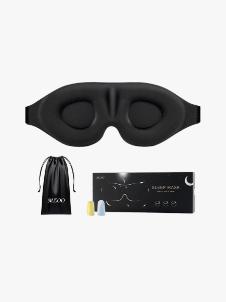 Mzoo Sleep Mask in multiple branded components on a light gray background